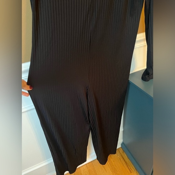 Zara Trafalac Ribbed Long Sleeve Black Jumpsuit Size L Goth Wide Leg Stretchy - Picture 4 of 6